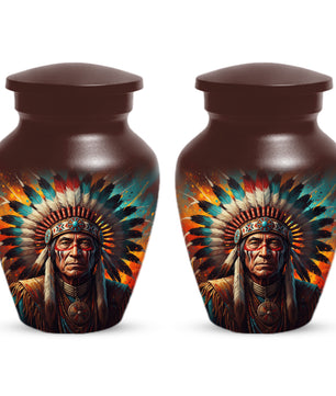 Native American Inspired Cremation Urn for Adult Ashes | Tribal Portrait Memorial Adult Urn