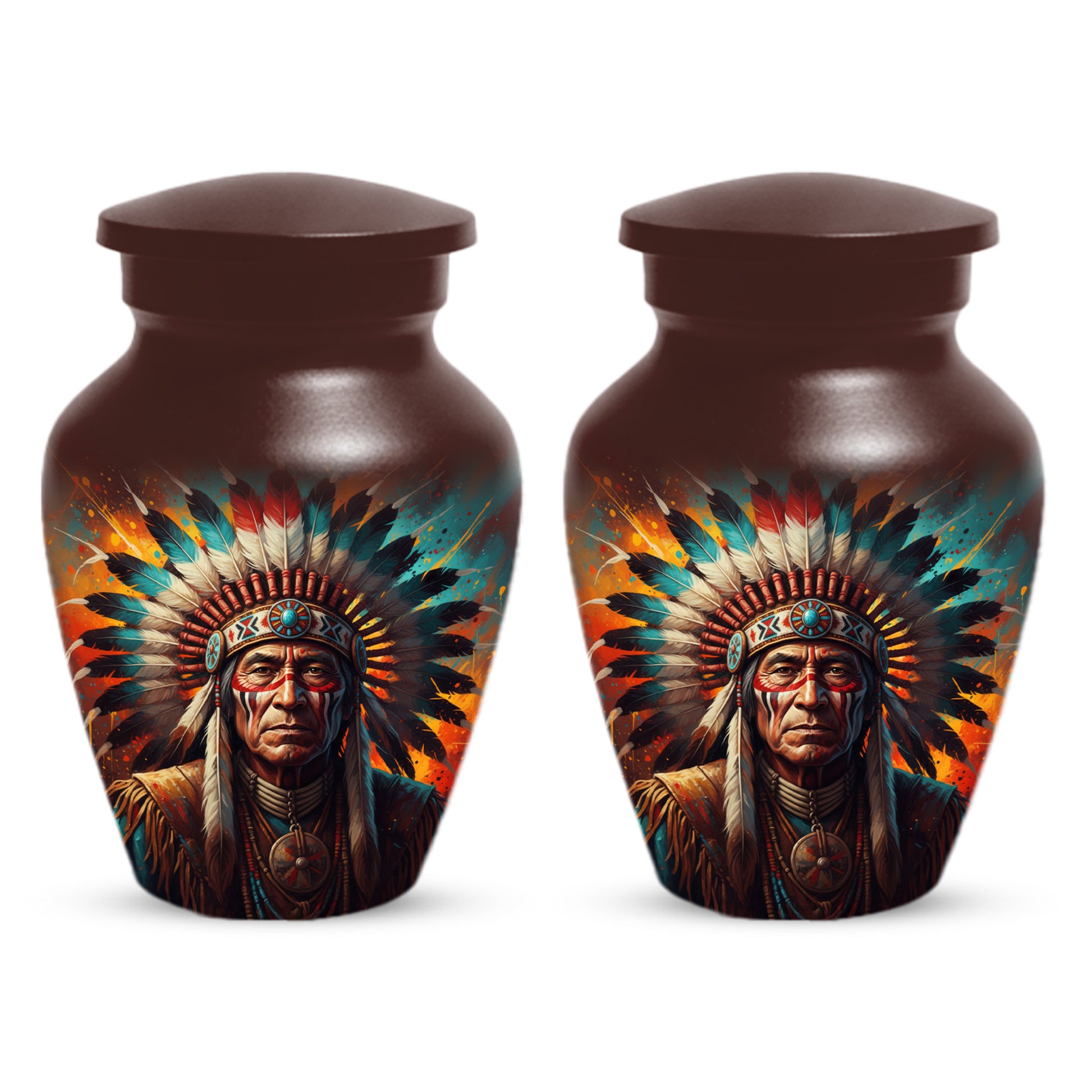 Native American Inspired Cremation Urn for Adult Ashes | Tribal Portrait Memorial Adult Urn