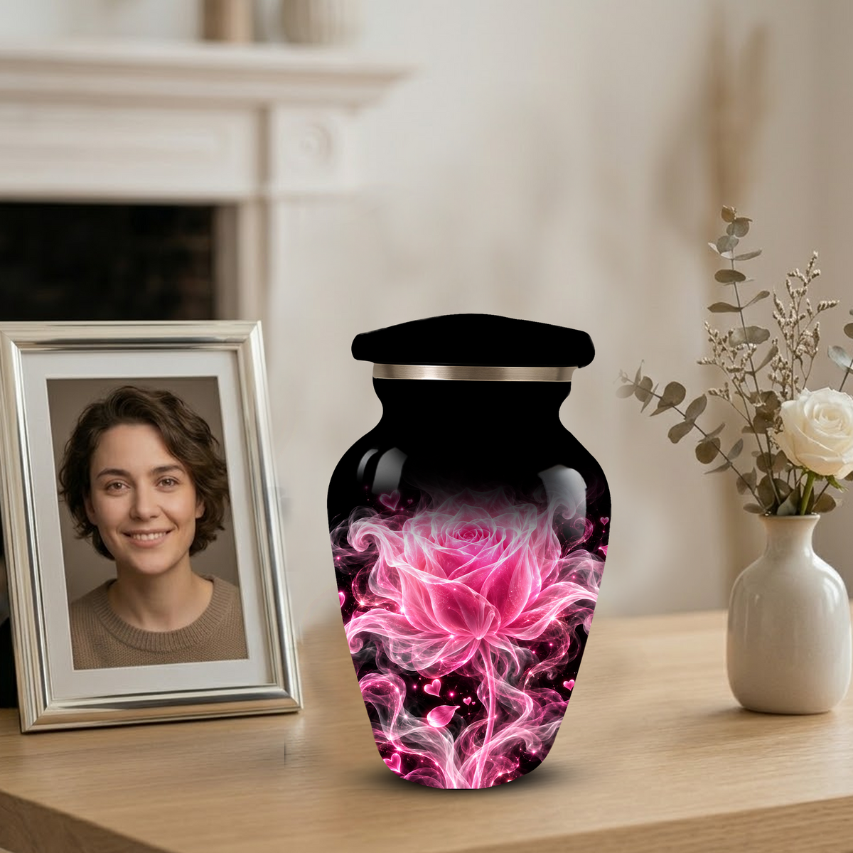Pink Rose Cremation Urn for Ashes | Personalized Floral Memorial Urn | Handmade Adult Urn for Human Ashes