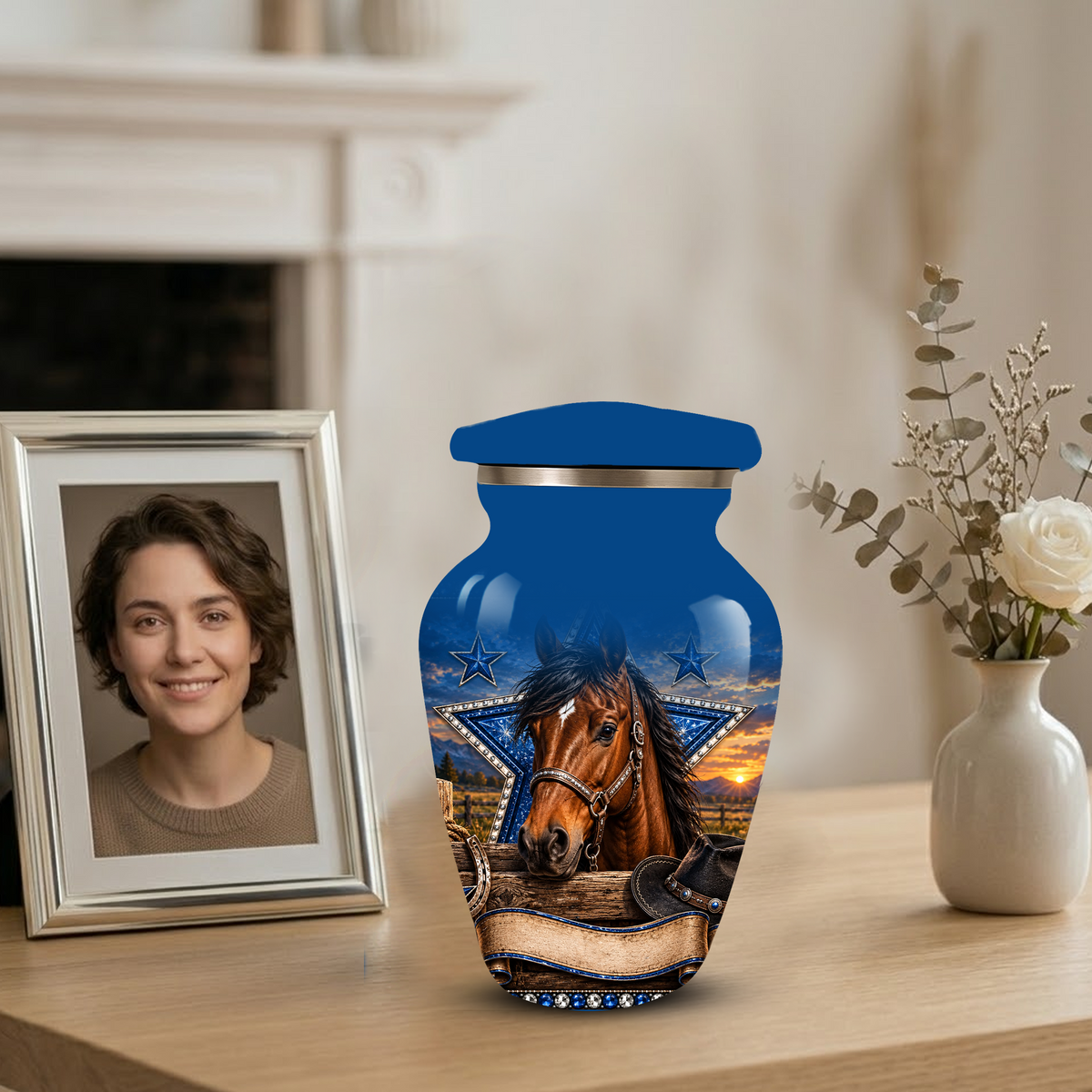 Adult Cremation Urn for Ashes – Western Cowboy Horse Adult Urn, Personalized Adult Memorial Urn