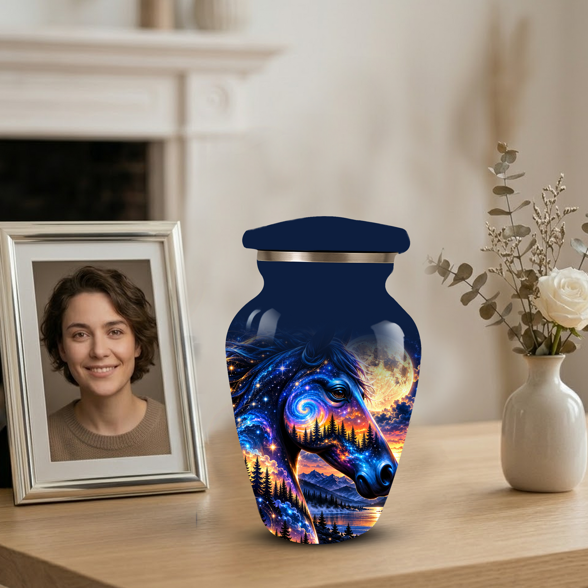 Personalized Horse Cremation Urn for Ashes, Cosmic Galaxy Horse Adult Memorial Urn, Custom Aluminum Urn