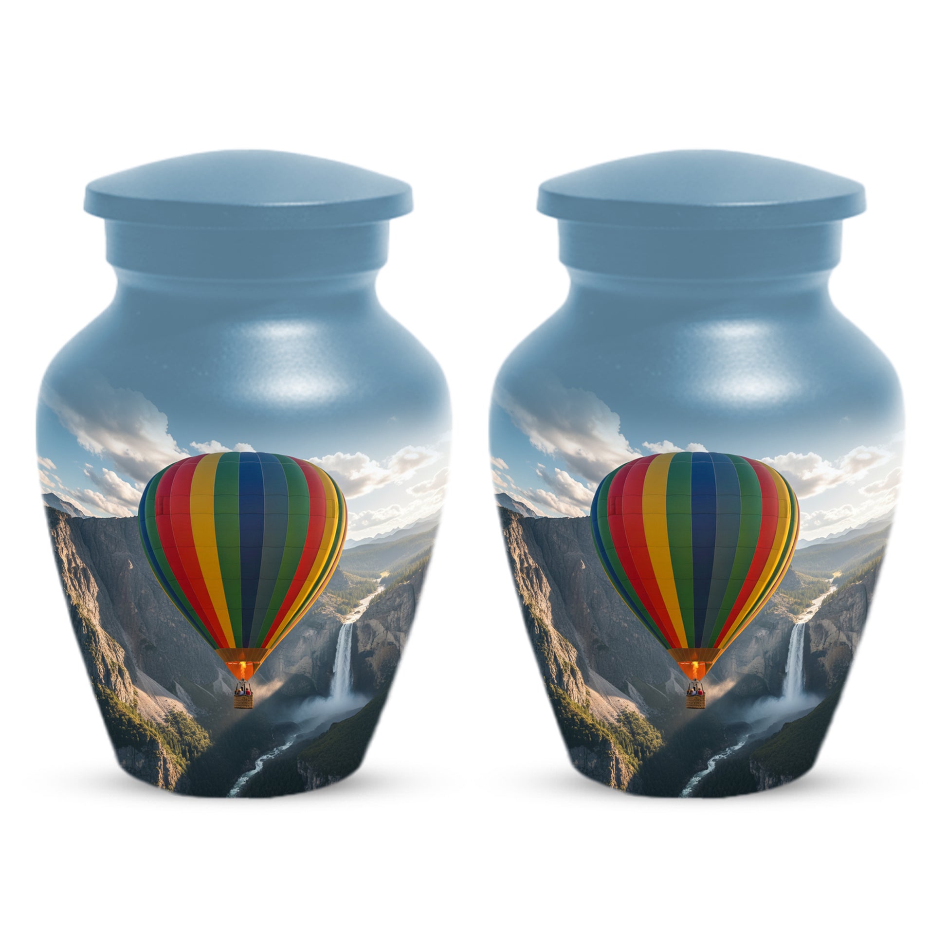 Hot Air Balloon Cremation Urn for Adult Ashes | Scenic Mountain & Waterfall Memorial Adult Urn