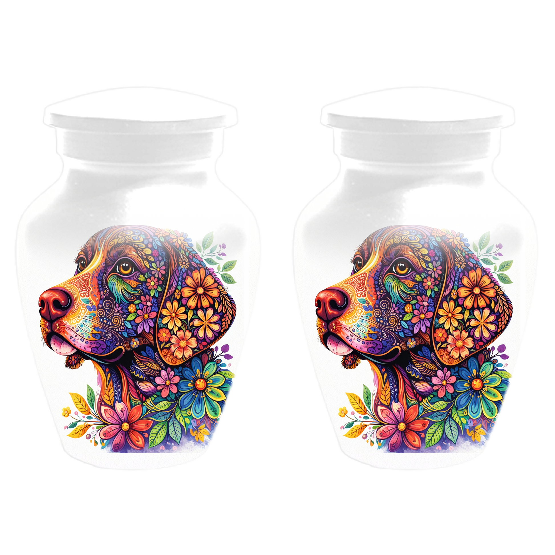 Personalized Dog Cremation Urn for Ashes | Custom Pet Memorial Urn | Colorful Floral Dog Urn |
