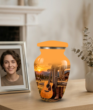 Personalized Cowboy Cremation Urn for Ashes, Country Music Guitar Design, Custom Adult Urn