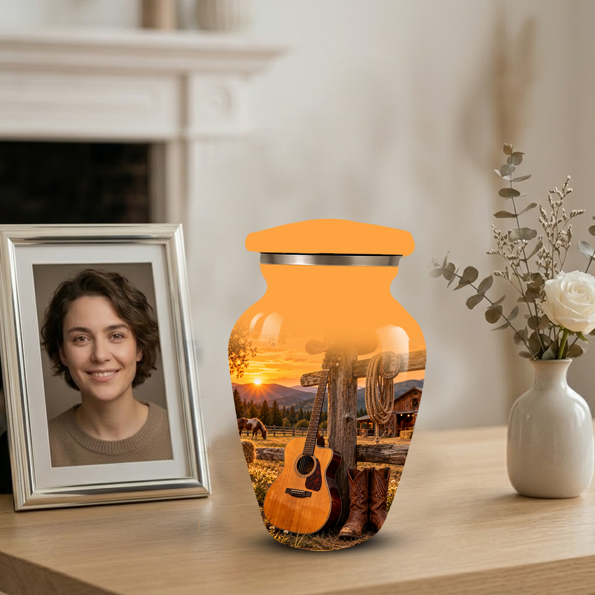 Personalized Cowboy Cremation Urn for Ashes, Country Music Guitar Design, Custom Adult Urn