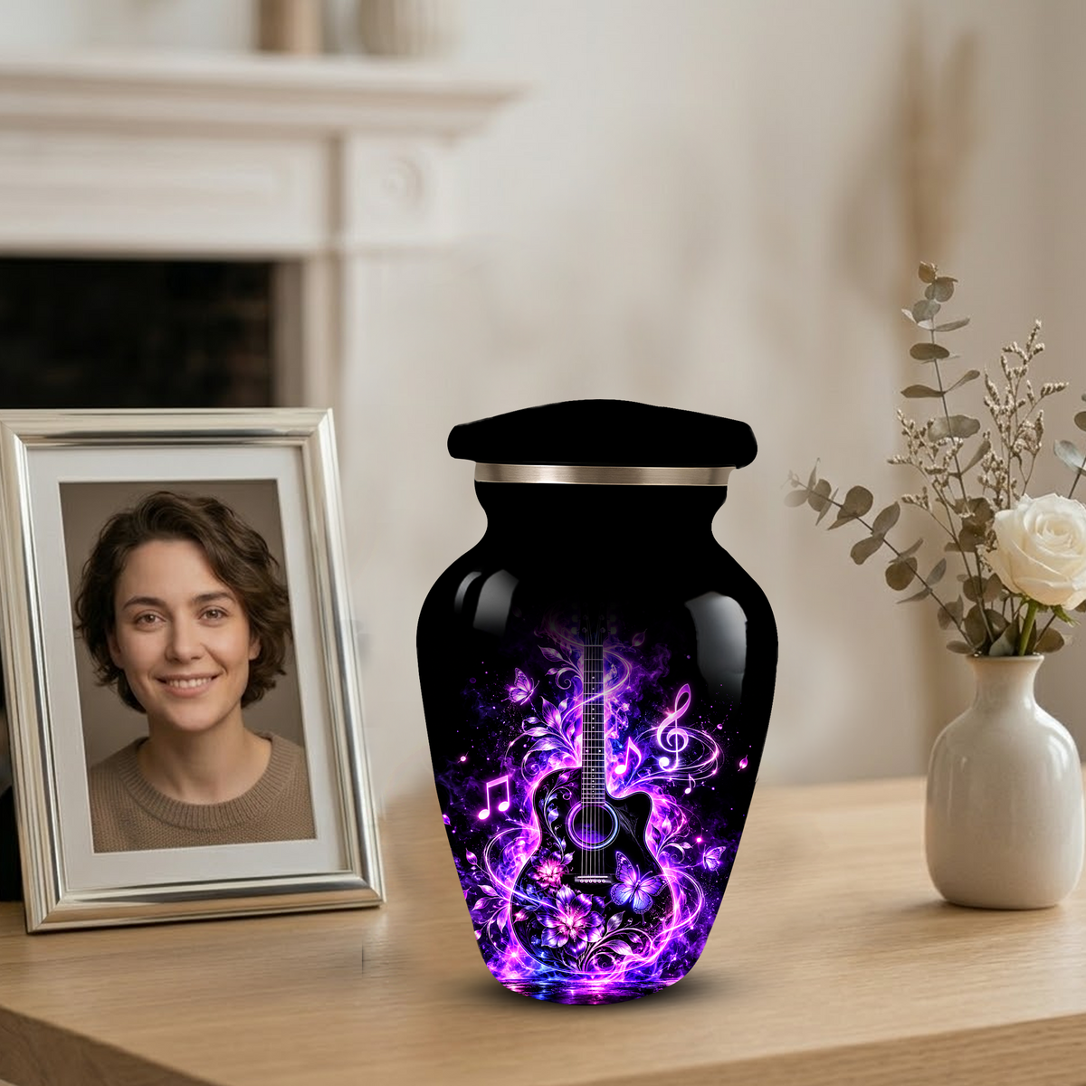 Personalized Guitar Cremation Urn for Ashes, Purple Music Memorial Urn, Custom Adult Cremation Urn