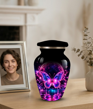 Personalized Butterfly Cremation Urn for Ashes, Pink Purple Galaxy Butterfly Adult Urn, Custom Memorial Urn