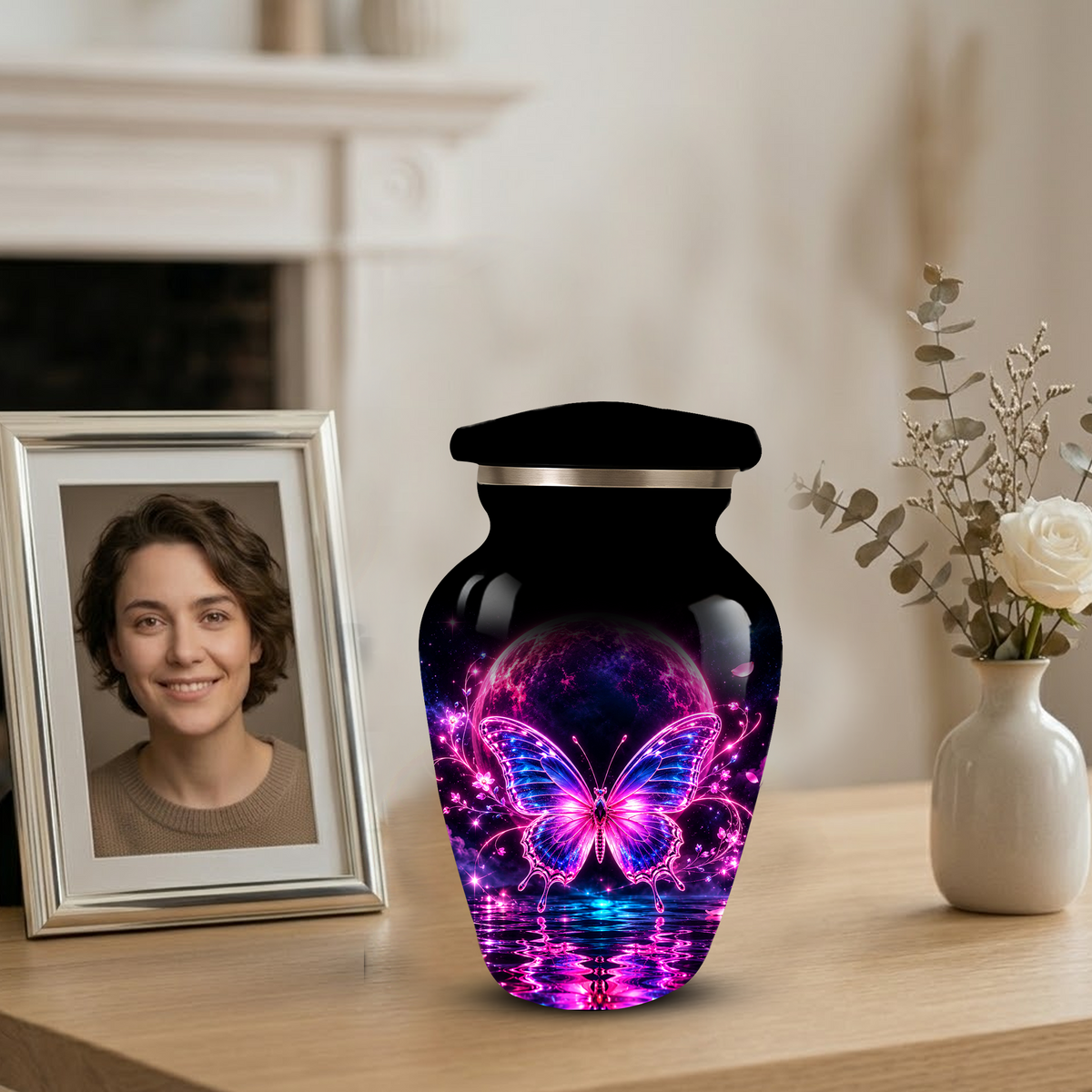 Personalized Butterfly Cremation Urn for Ashes, Pink Purple Galaxy Butterfly Adult Urn, Custom Memorial Urn