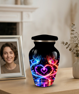 Personalized Butterfly Cremation Urn for Ashes, Heart Memorial Adult Urn, Blue and Red Cremation Urn