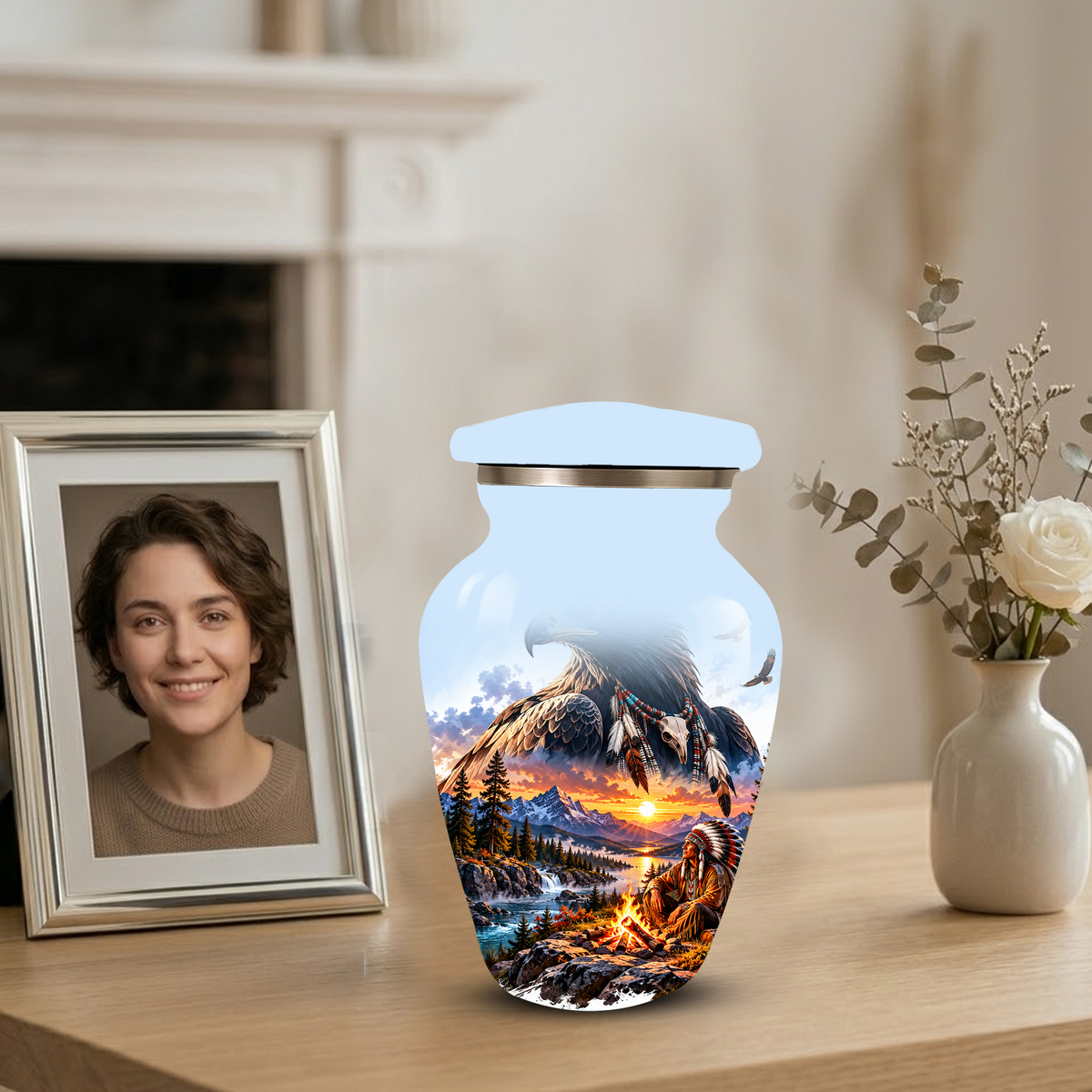 Personalized Adult Cremation Urn for Ashes, Native American Eagle Memorial Urn