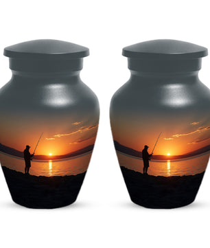 Fishing Sunset Urn for Dad | Fishing Cremation Urn for Adult Male Ashes