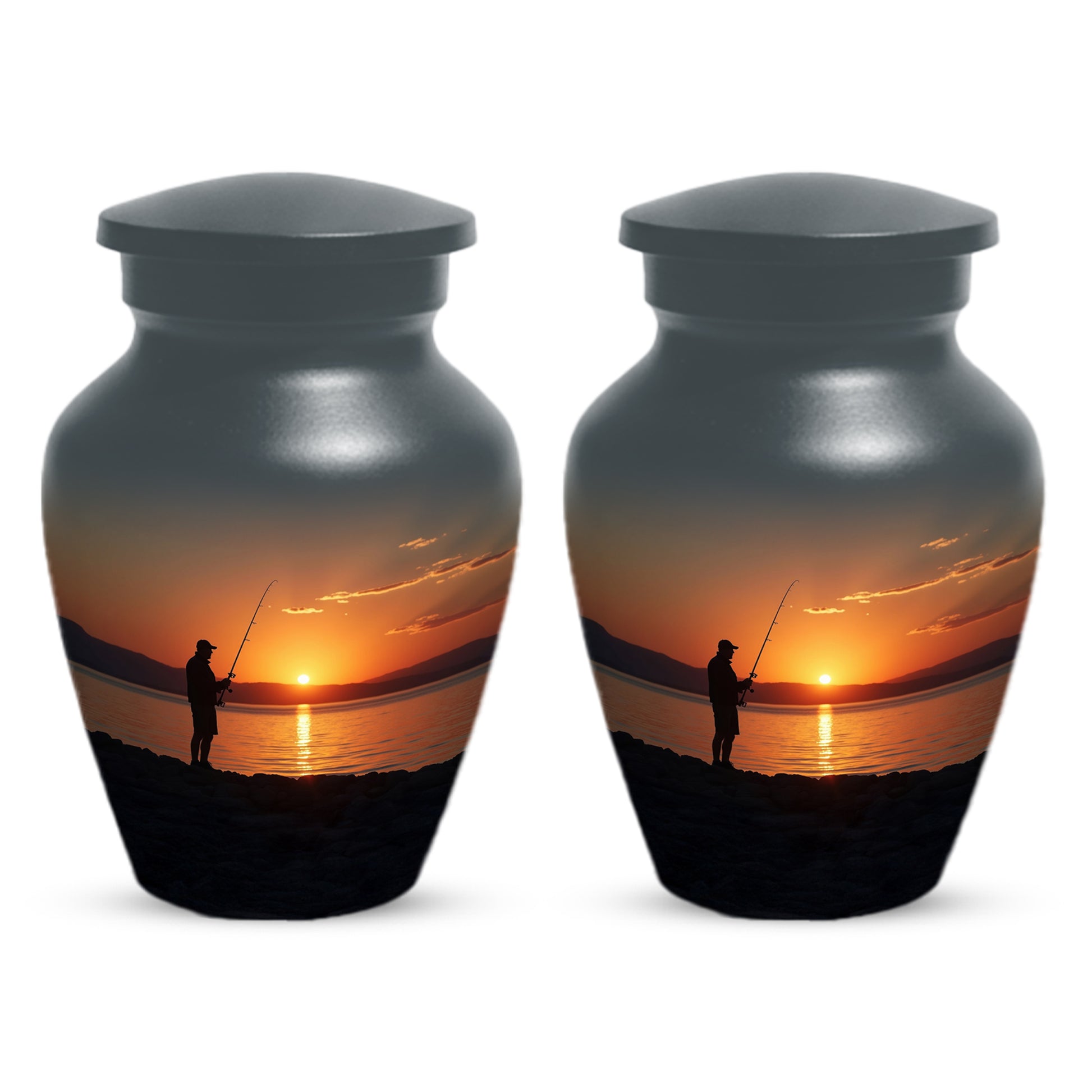 Fishing Sunset Urn for Dad | Fishing Cremation Urn for Adult Male Ashes