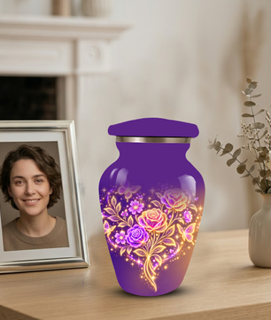 Purple Rose & Butterfly Cremation Urn for Ashes | Personalized Floral Memorial Urn | Handmade Adult Urn for Human Ashes