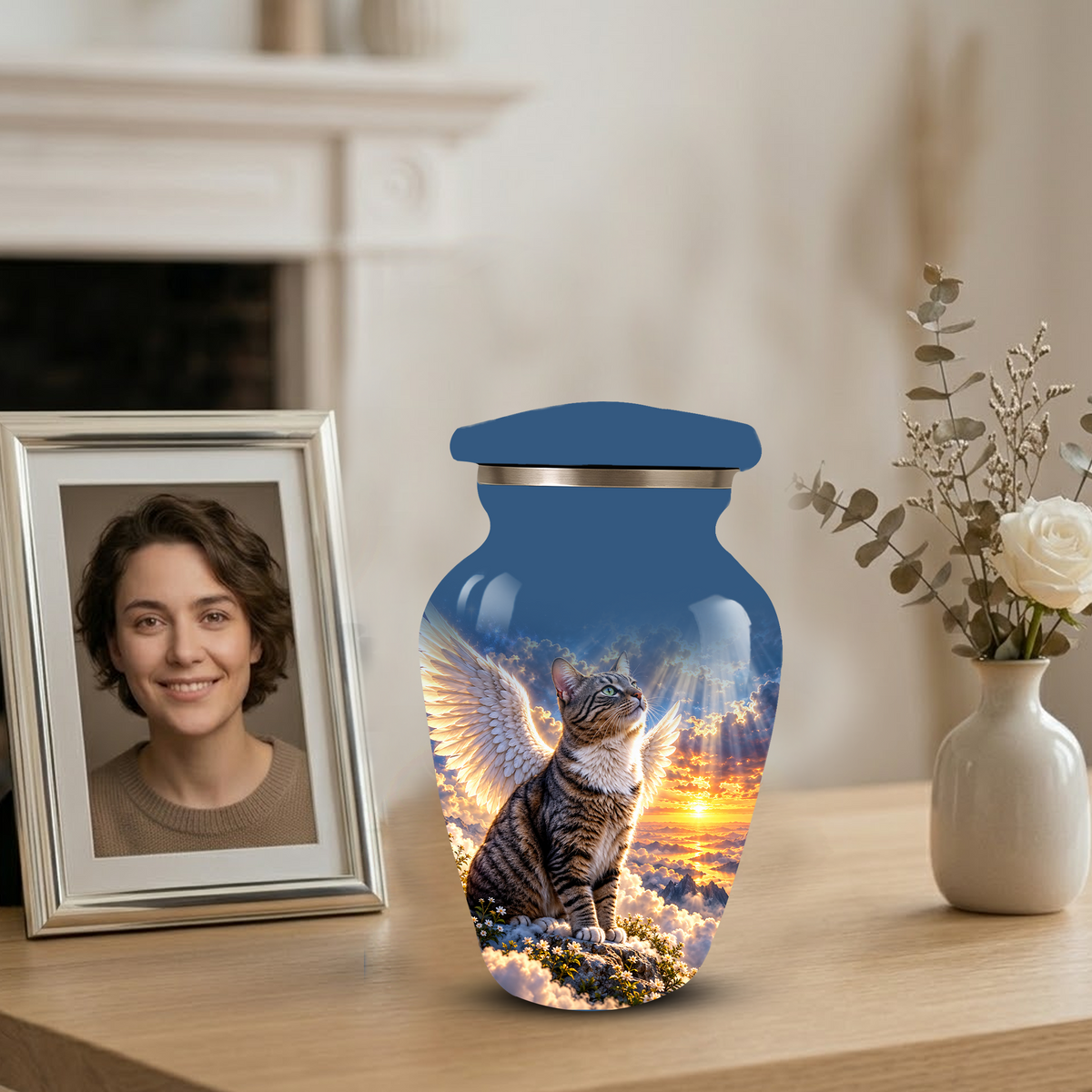 Angel Cat Cremation Urn for Ashes,Heavenly Cat Memorial with Wings, Custom Pet Lover Urn