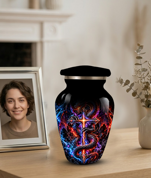 Adult Cremation Urn – Dragon & Cross Memorial Urn for Adult Ashes