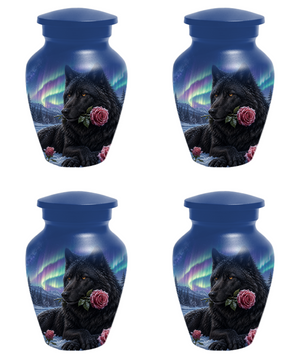 Black  Dog Urn for Ashes -  Personalized Aurora Borealis Pet Memorial
