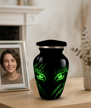 Adult Cremation Urn – Black Panther Green Eyes Memorial Urn for Adult Ashes
