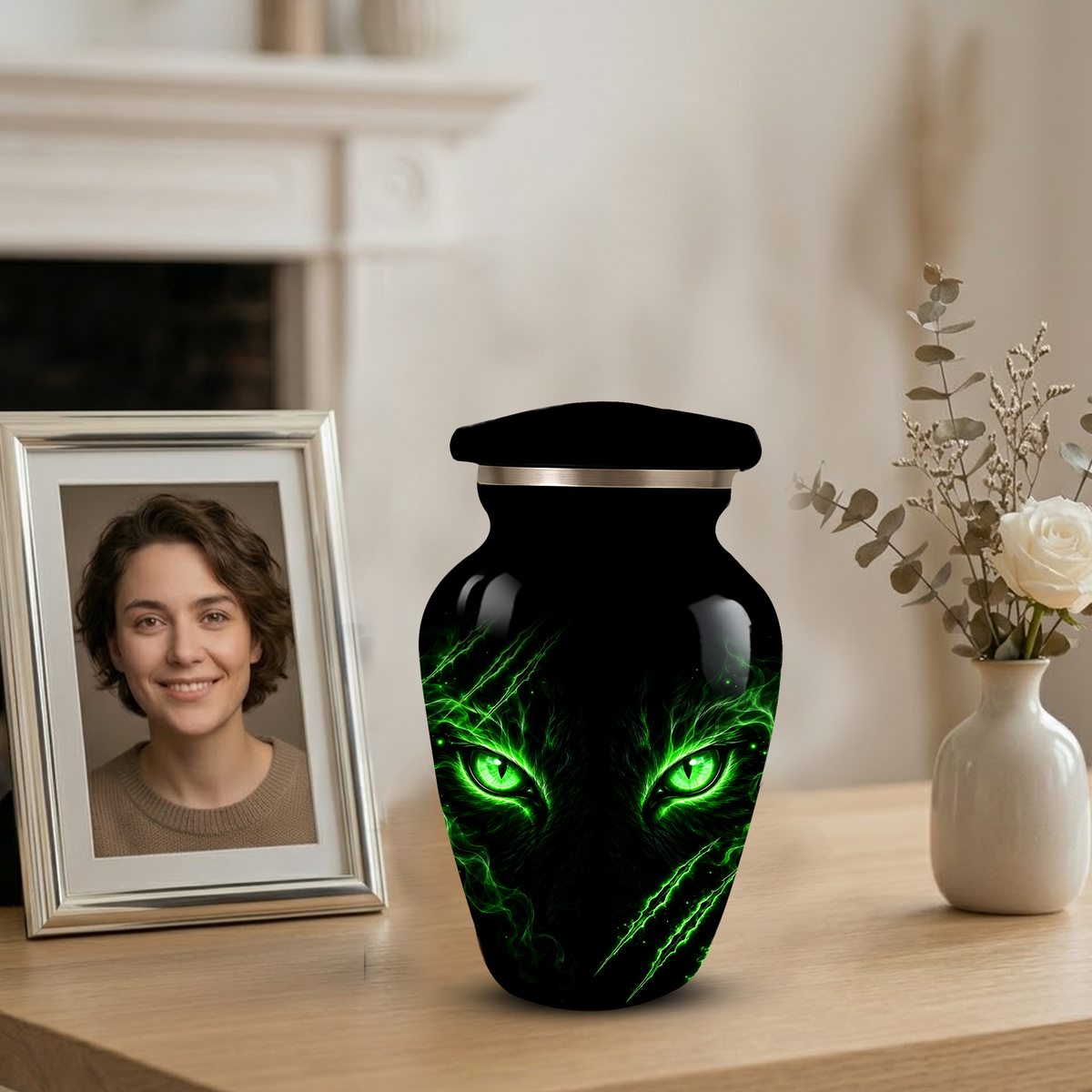 Adult Cremation Urn – Black Panther Green Eyes Memorial Urn for Adult Ashes
