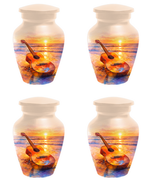 Guitar Urn for Ashes, Beach Sunset Cremation Urn, Custom Memorial Urn, Music Lover Urn