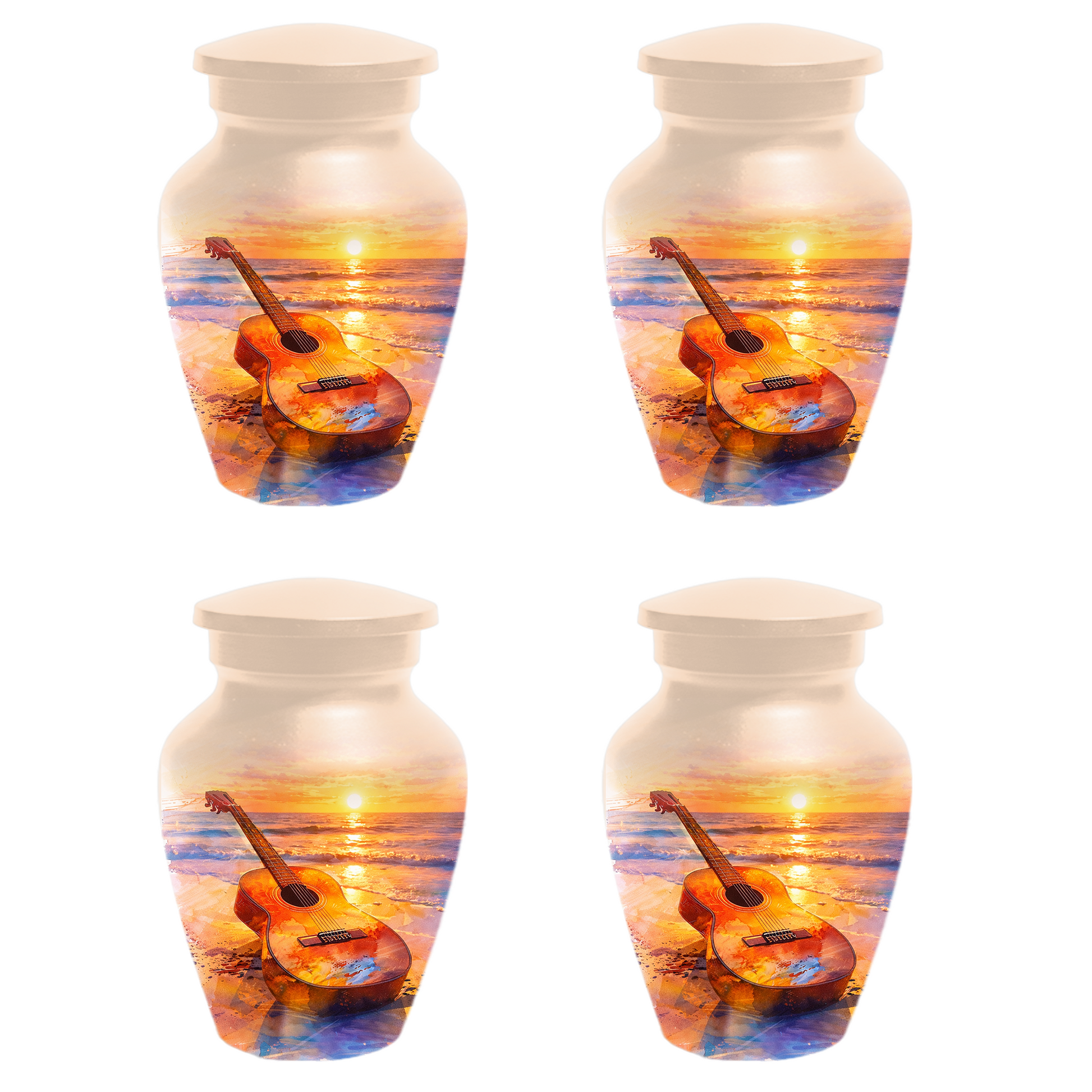 Guitar Urn for Ashes, Beach Sunset Cremation Urn, Custom Memorial Urn, Music Lover Urn