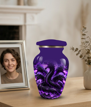 Purple Dragon Cremation Urn for Ashes | Personalized Dragon Memorial Urn | Three Headed Dragon Adult Urn