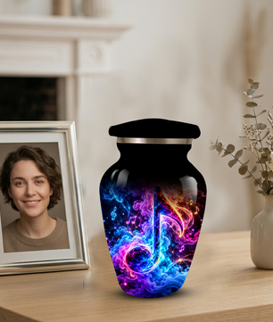 Musical Note Cremation Urn for Adult Ashes, Colorful Galaxy Music Memorial Urn, Adult Cremation Urn with Glowing Neon Treble Clef Artwork