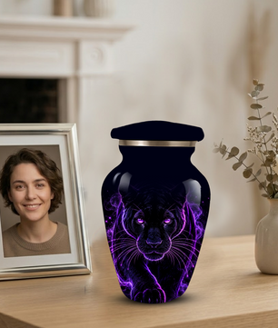 Black Panther Cremation Urn for Ashes | Personalized Panther Memorial Urn | Purple Panther Adult Urn