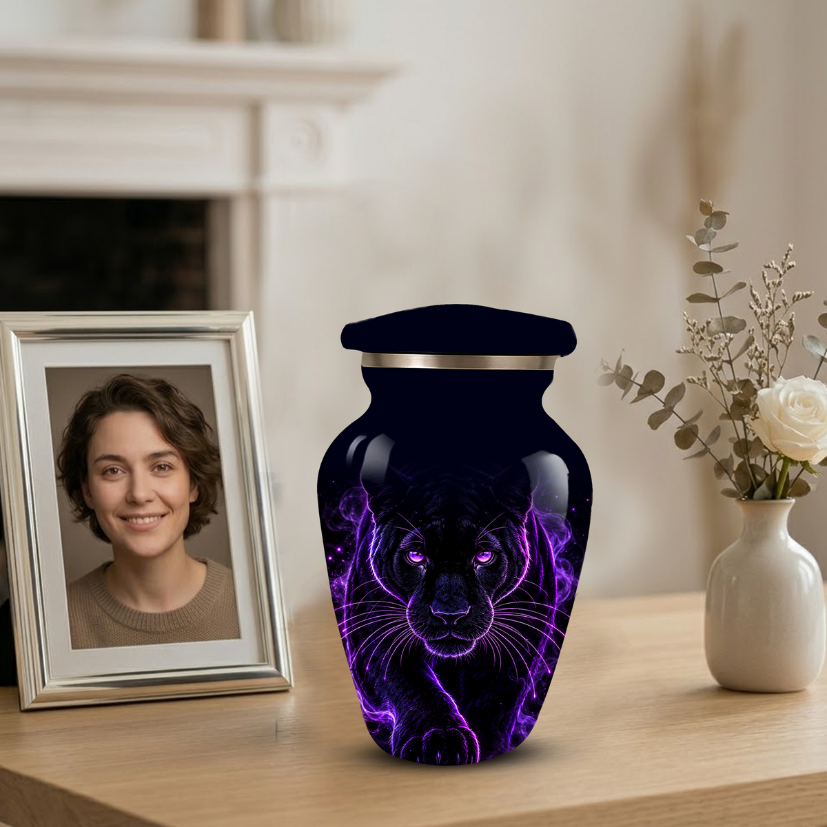 Black Panther Cremation Urn for Ashes | Personalized Panther Memorial Urn | Purple Panther Adult Urn