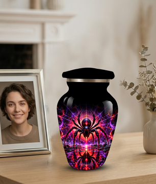 Black Spider Cremation Urn – Gothic Spider Web Adult Memorial Urn for Ashes