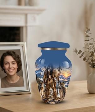 Adult Cremation Urn for Ashes | Personalized Adult Urn | Handmade Memorial Urn with Mountain & Wolf Design