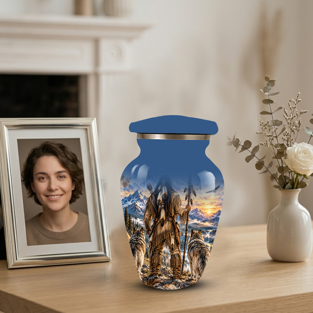 Adult Cremation Urn for Ashes | Personalized Adult Urn | Handmade Memorial Urn with Mountain & Wolf Design