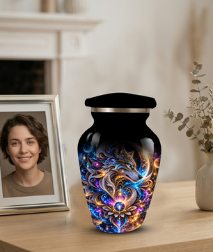 Personalized Adult Cremation Urn for Ashes, Celestial Wolf Memorial Urn, Fantasy Wolf Aluminum Cremation Urn