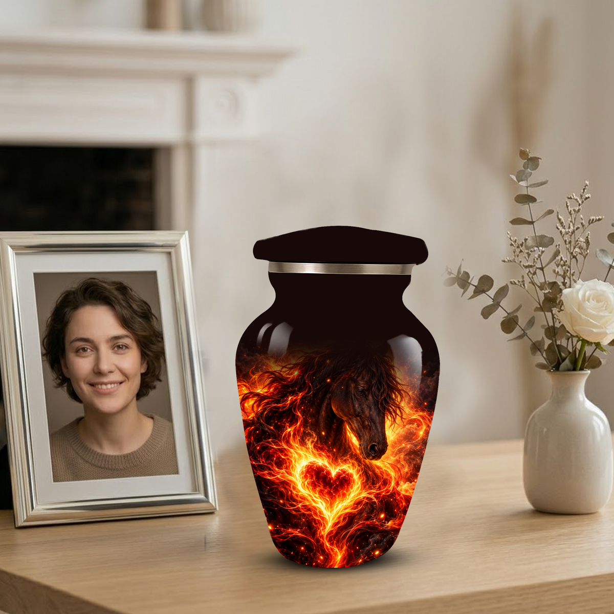 Personalized Horse Cremation Urn for Ashes, Fiery Horse Memorial Urn, Custom Equine Urn