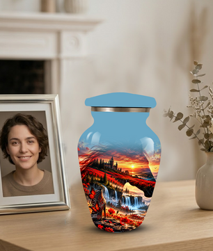 Personalized Fantasy Cremation Urn for Ashes, Red Butterfly Castle Memorial Urn, Custom Adult Urn