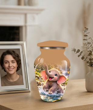 Cute Elephant Cremation Urn for Ashes | Personalized Elephant Memorial Urn | Baby Elephant Urn