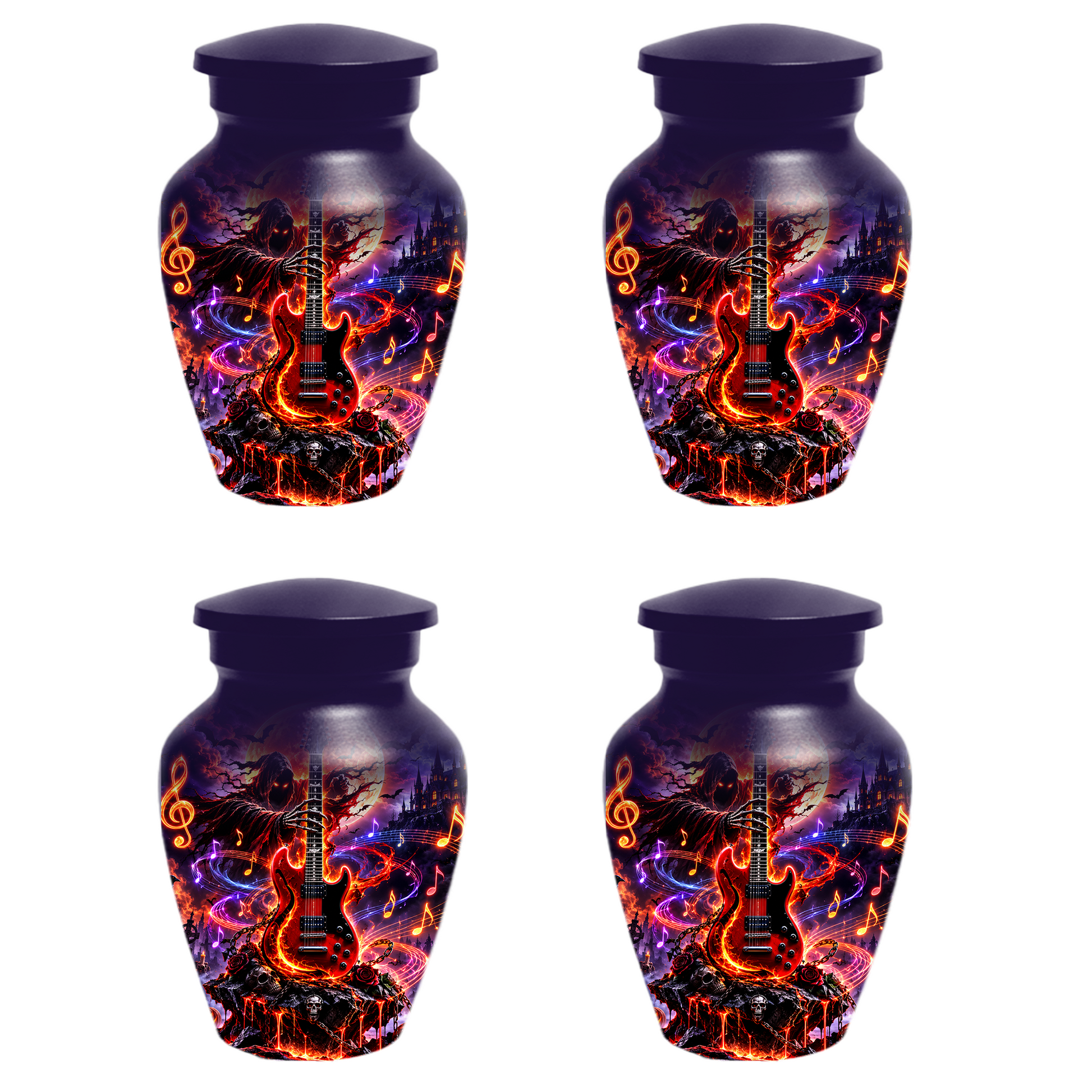 Gothic Guitar Cremation Urn for Dad, Personalized Halloween Memorial Urn for Human Ashes