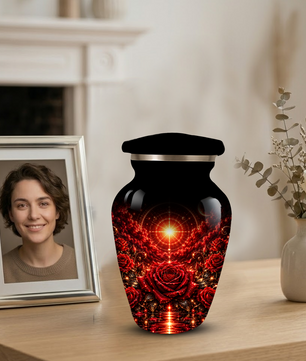 Red Rose Cremation Urn – Elegant Adult Memorial Urn for Ashes with Celestial Rose Design