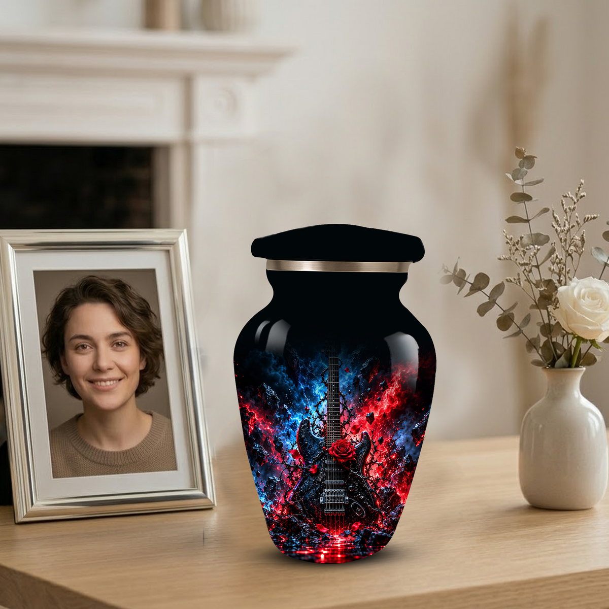 Personalized Electric Guitar Cremation Urn for Ashes, Black Adult  Memorial Urn, Music Lover Tribute Urn