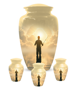 Gone Fishing in Heaven Urn For Dad - Fisherman Cremation Urn For Male Ashes