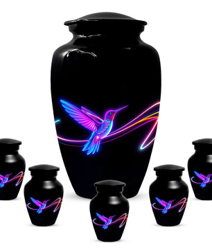 Personalized Neon Hummingbird Urn for Ashes – Modern Custom Adult Cremation Urn,