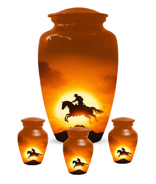 Western Cowboy Cremation Urn for Dad | Horse Memorial Urn for Human Ashes