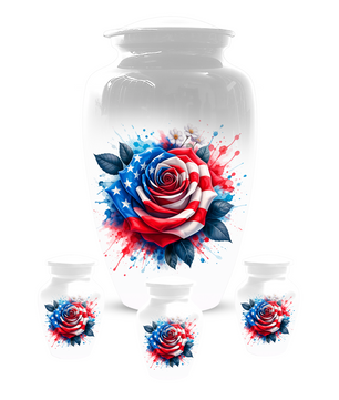 American Flag Rose Urn for Ashes, Patriotic Memorial Urn, Veteran Cremation Urn