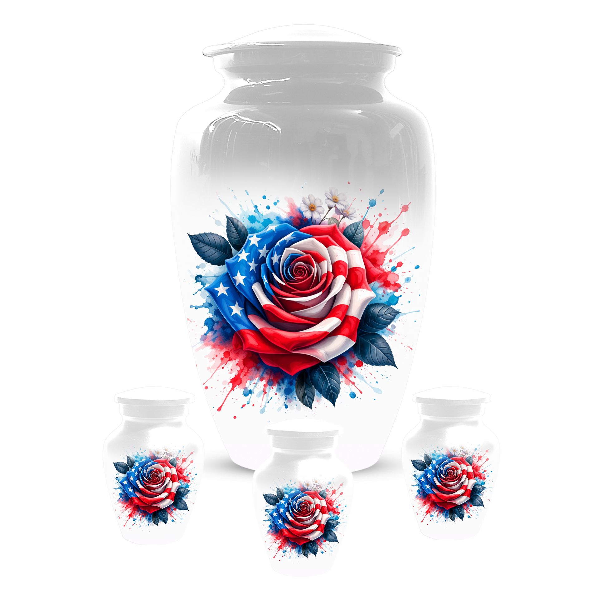 American Flag Rose Urn for Ashes, Patriotic Memorial Urn, Veteran Cremation Urn