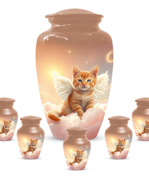 Angel Cat Urn for Ashes - Personalized Pet Memorial | Custom Metal Cremation Urn
