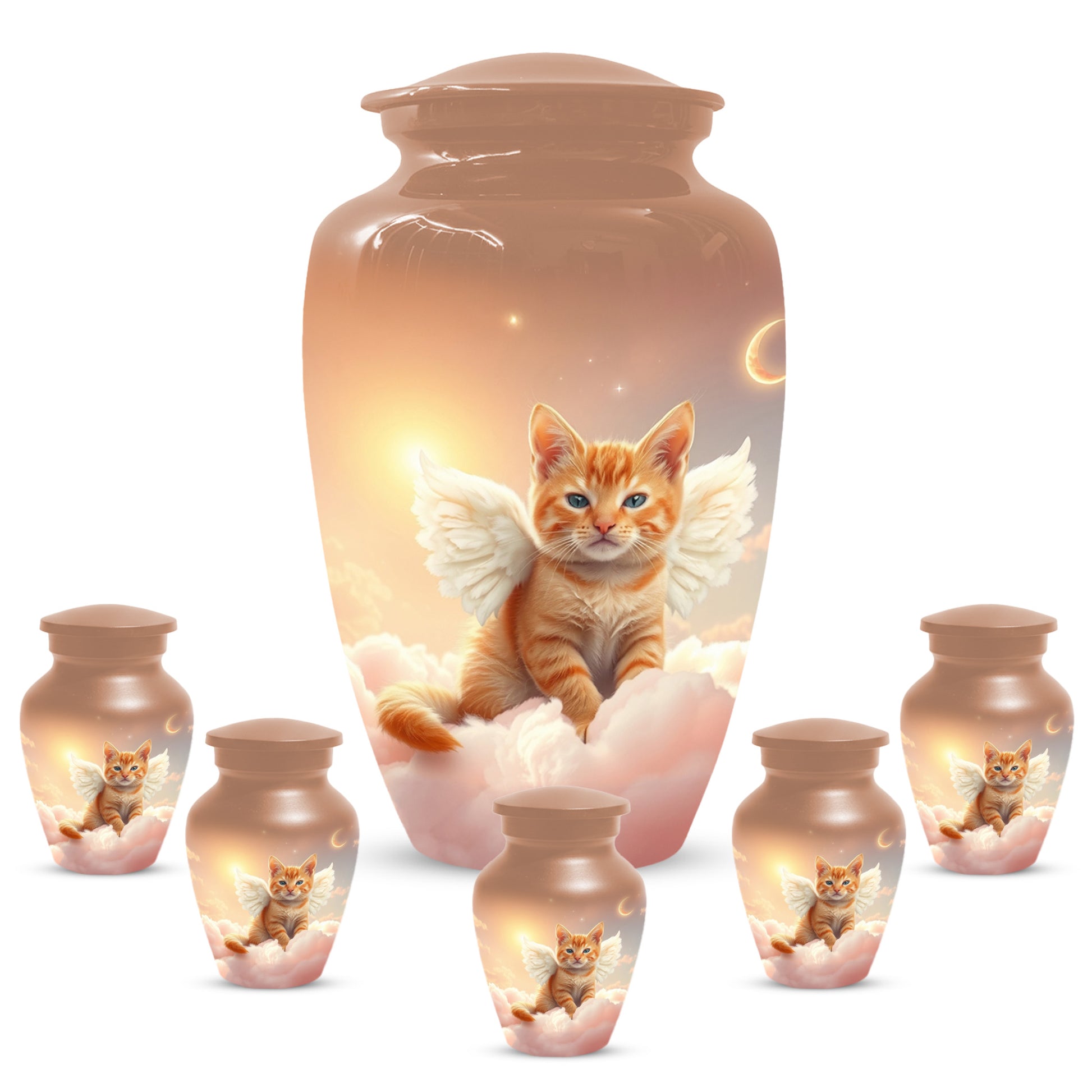 Angel Cat Urn for Ashes - Personalized Pet Memorial | Custom Metal Cremation Urn