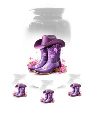 Personalized Cowgirl Cremation Urn for Mom | Purple Cowboy Boots Memorial Urn for Human Ashes