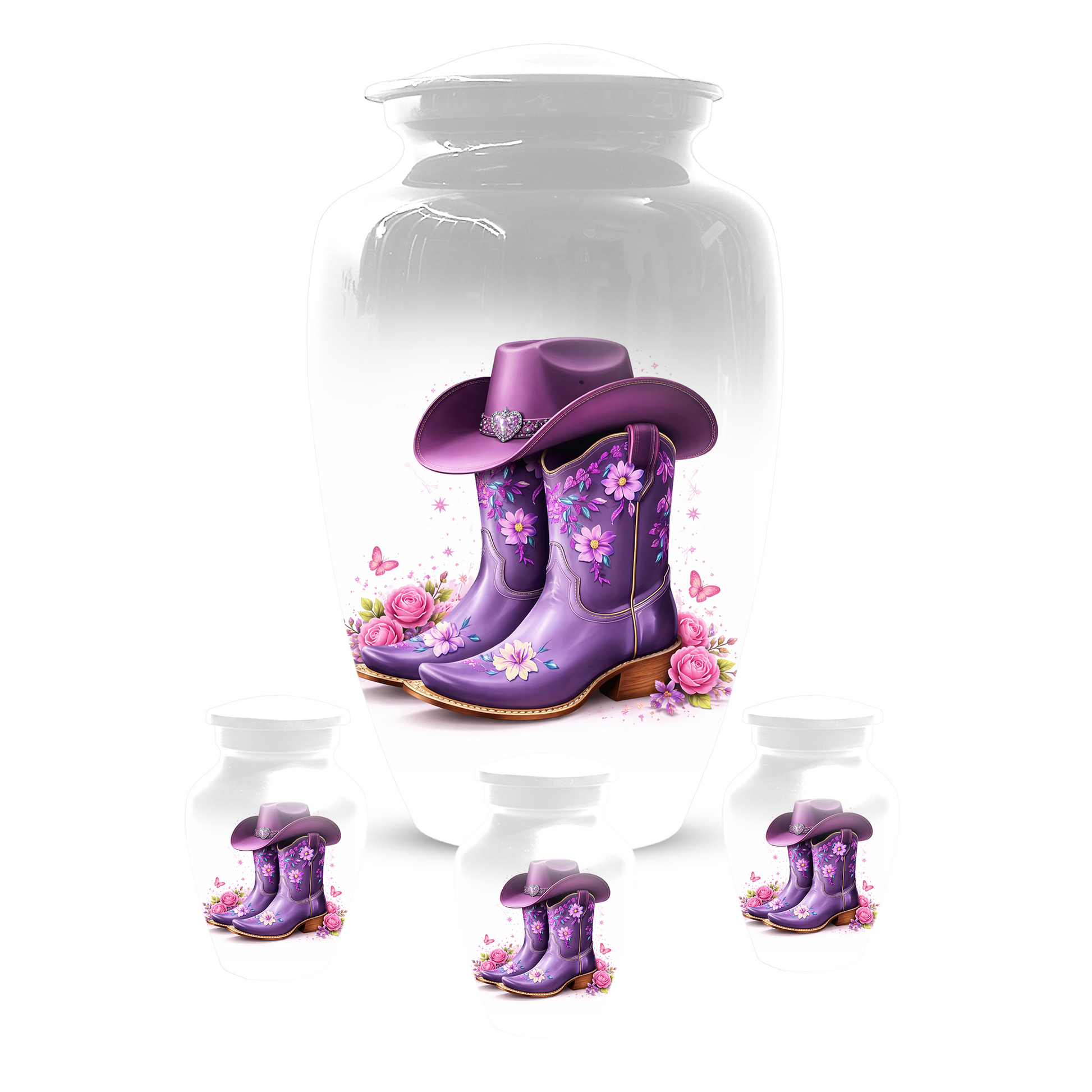 Personalized Cowgirl Cremation Urn for Mom | Purple Cowboy Boots Memorial Urn for Human Ashes