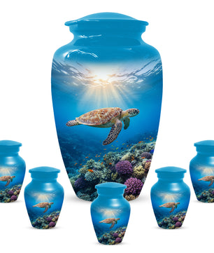 Ocean Wave Cremation Urn for Adult Ashes | Sea Turtle Ocean Theme Memorial Urn