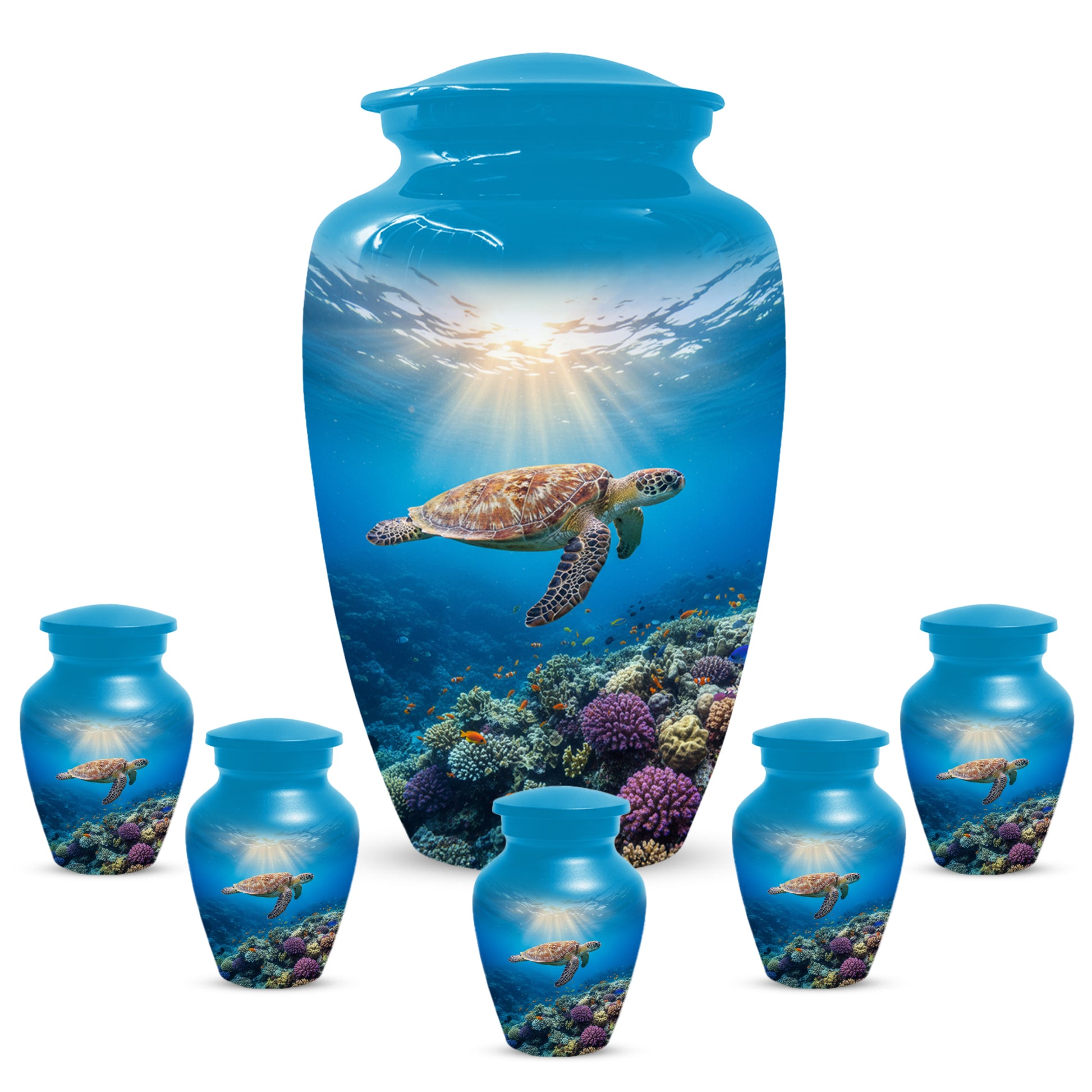 Ocean Wave Cremation Urn for Adult Ashes | Sea Turtle Ocean Theme Memorial Urn