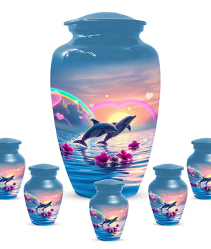 Dolphin Urn for Ashes - Personalized Ocean Sunset Memorial for Mom | Rainbow Cremation Urns for Mother